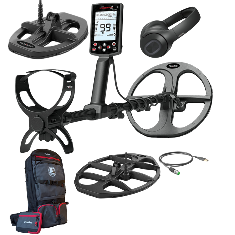 3 Coil Pkg Nokta Legend 2 Simutaneous Multi Frequency Metal Detector With LD21, LD28, LD38 Searchcoils, Wireless Headphones & Free BackPack
