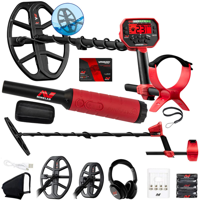 Minelab Vanquish 540 Pro-Pack with Pro-Find 40, Wireless Headphones, 12" & 8" Coils with Covers, Rechargeable Batteries