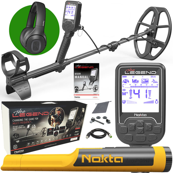 Nokta Legend "Next Generation" Multi-Frequency Waterproof Metal Detector with Wireless Headphones and Accupoint Pinpointer
