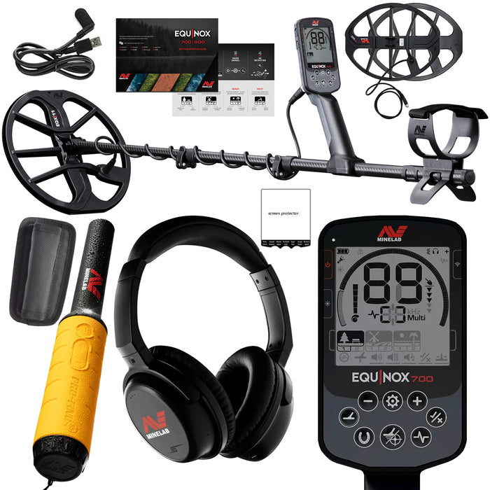 Minelab Equinox 700 Waterproof Multi-Frequency Metal Detector with 11" DD Coil and Pro-Find 35 Waterproof Pinpointer
