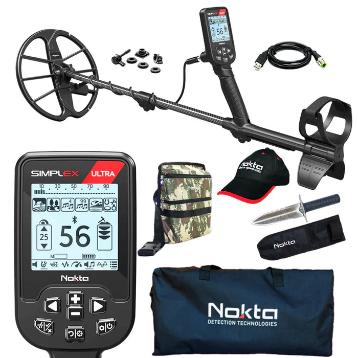 Nokta Simplex ULTRA Next Generation Waterproof Metal Detector Serious Beginner Pack With Free Premium Digger, Pouch, Carry Bag, and Cap