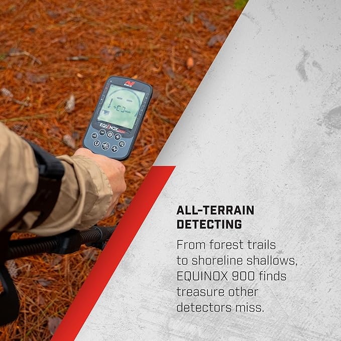 Minelab Equinox 900 Waterproof Multi-Frequency Metal Detector with 11", 6" DD Coils, Bagpack and EQX 15 Coil