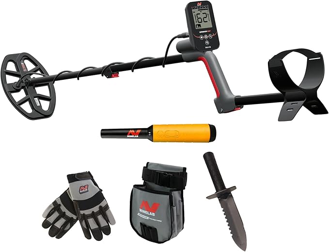 Minelab Vanquish 360 Multi-Frequncy Waterproof Metal Detector Adventure Pack with PRO-FIND 35 Pinpointer, Digging Tool, Finds Pouch, and Gloves