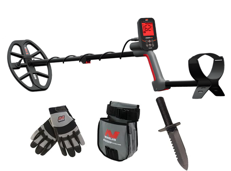 Minelab Vanquish 460 Multi-Frequncy Waterproof Metal Detector Adventure Pack With Diggier, Pouch, & Gloves