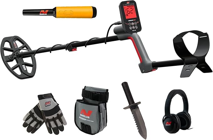 Minelab Vanquish 460 Multi-Frequncy Waterproof Metal Detector Adventure Pack with PRO-FIND 35 Pinpointer, Digging Tool, Finds Pouch, and Gloves
