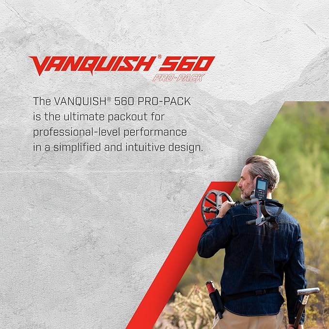 Minelab Vanquish 560 Pro Pack Metal Detector Adventure Pack with PRO-FIND 35 Pinpointer, Digging Tool, Finds Pouch, and Gloves