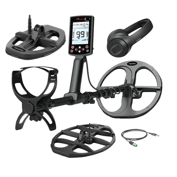 3 Coil Pkg Nokta Legend 2 Simutaneous Multi Frequency Metal Detector With LD21, LD28, LD38 Searchcoils, and Wireless Headphones