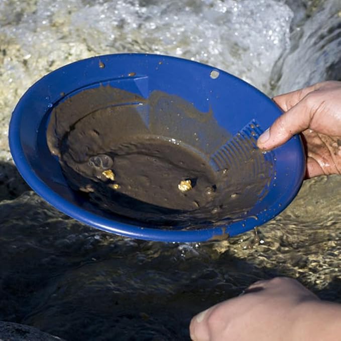 5 Piece Gold Pan Kit with 12" Gold Pan, Tweezer, Snifter Bottle, Dropper and Glass Vial (Blue)