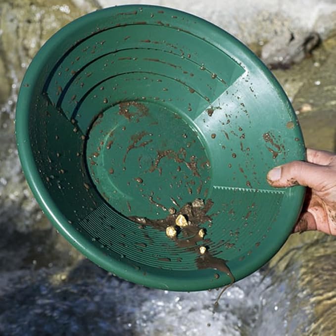 5 Piece Gold Pan Kit with 12" Gold Pan, Tweezer, Snifter Bottle, Dropper and Glass Vial (Green)