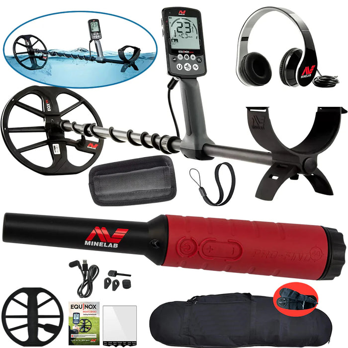 Minelab Equinox 600 Metal Detector with Headphones, 11" DD Smartcoil with Cover, Carry/Travel Bag, and Pro-Find 40 Waterproof Pinpointer