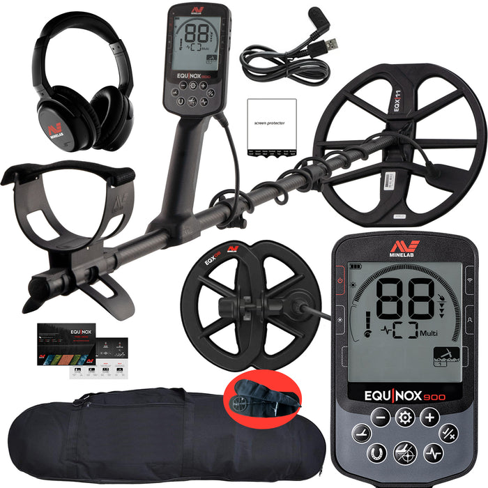 Minelab Equinox 900 Waterproof Multi-Frequency Metal Detector with 11" and 6" DD Coils and Padded Carry Bag