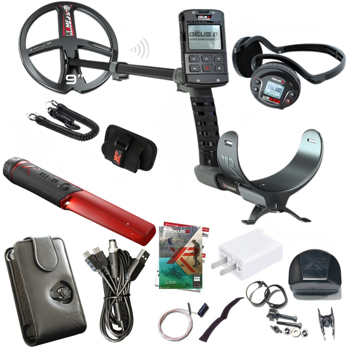 XP Deus II New Stereo FMF Metal Detector with 9" Coil, Remote Control, WS6-ST Headphones, & MI-6 Pinpointer