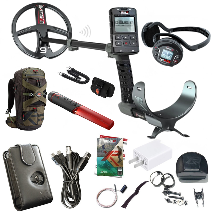 XP Deus II Stereo (Full) with 9" Coil - FMF Metal Detector Remote Control & WS6 ST Headphones, MI-6 Pinpointer + BackPack 280