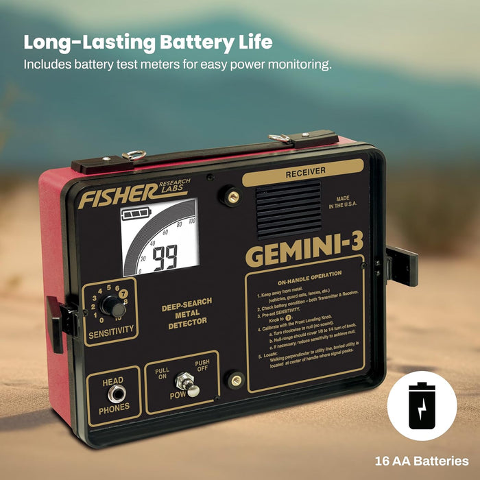 Fisher Gemini 3 Lightweight Cache Finder Metal Detector With Inductive Search & Trace Modes