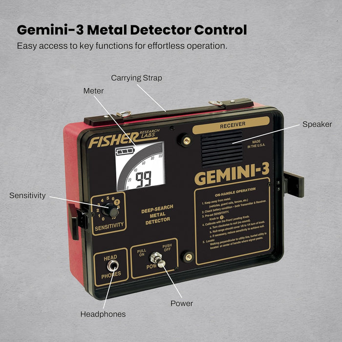 Fisher Gemini 3 Lightweight Cache Finder Metal Detector With Inductive Search & Trace Modes