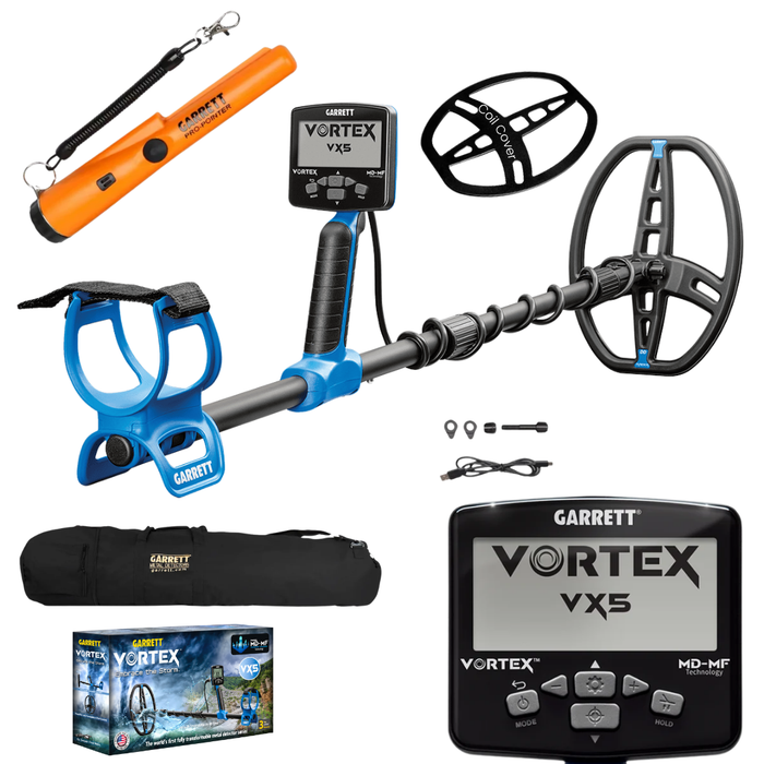 Garrett Vortex VX5 Multi-Frequency Waterproof Metal Detector With AT Z-LYNK POINTER and 50" Travel Bag