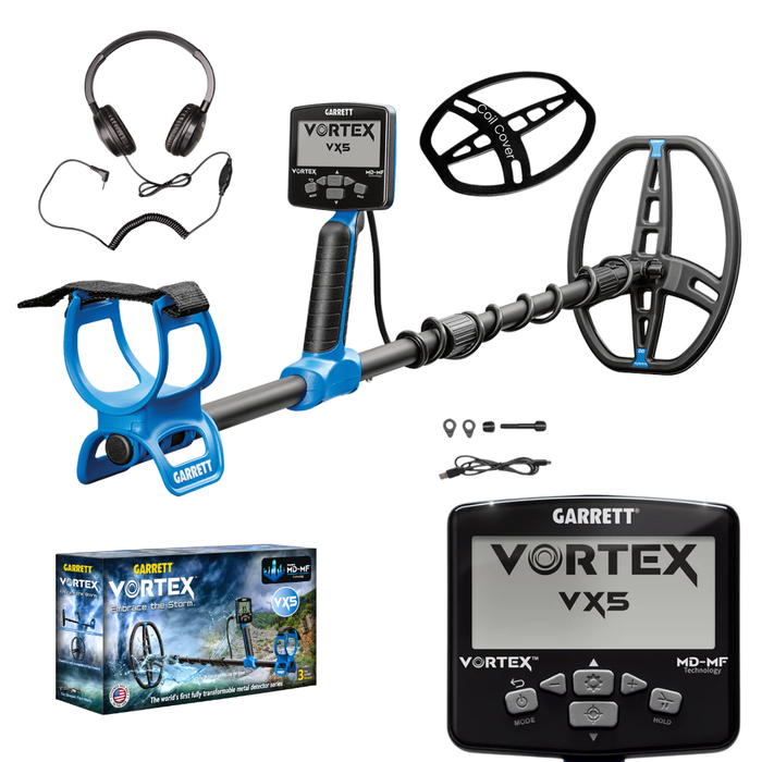 Garrett Vortex VX5 Multi-Frequency Waterproof Metal Detector With ClearSound Easy Stow Wired Headphones