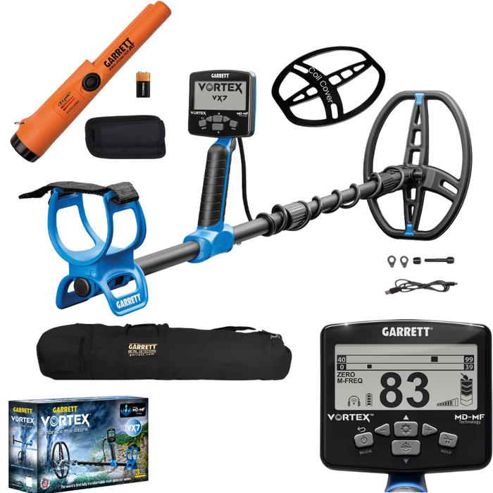 Garrett Vortex VX7 Multi-Frequency Waterproof Metal Detector With AT Z-Lynk Wireless Pinpointer and 50" Travel Bag