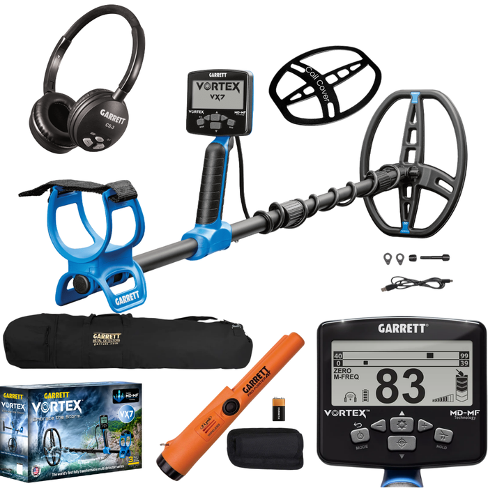 Garrett Vortex VX7 Multi-Frequency Waterproof Metal Detector With CS-3 Z-Lynk Wireless Headphone, AT Z-LYNK POINTER and 50" Travel Bag