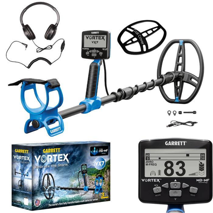 Garrett Vortex VX7 Multi-Frequency Waterproof Metal Detector With ClearSound Easy Stow Wired Headphone