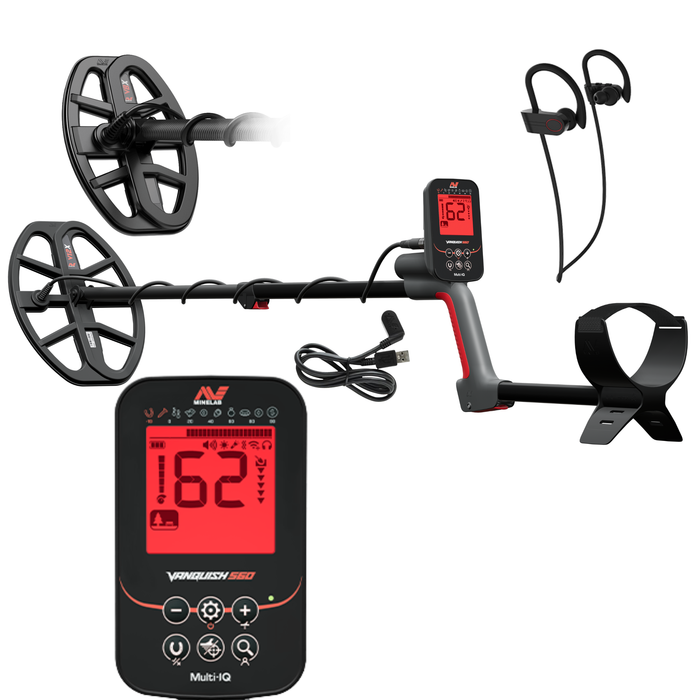 Minelab Vanquish 560 Pro Pack Metal Detector - All New Multi-IQ™ Simultaneous Frequency, Custom User Profiles, Waterproof Metal Detector With 2 Coils & ML60 Wireless Earbuds