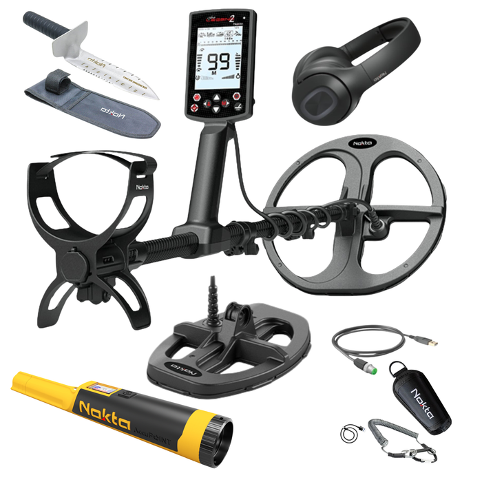Nokta Legend 2 Metal Detector Simultaneous Multi-Frequency Lightweight Waterproof Metal Detector with 2 Coils, Headphones, Accupoint & Premium Digger