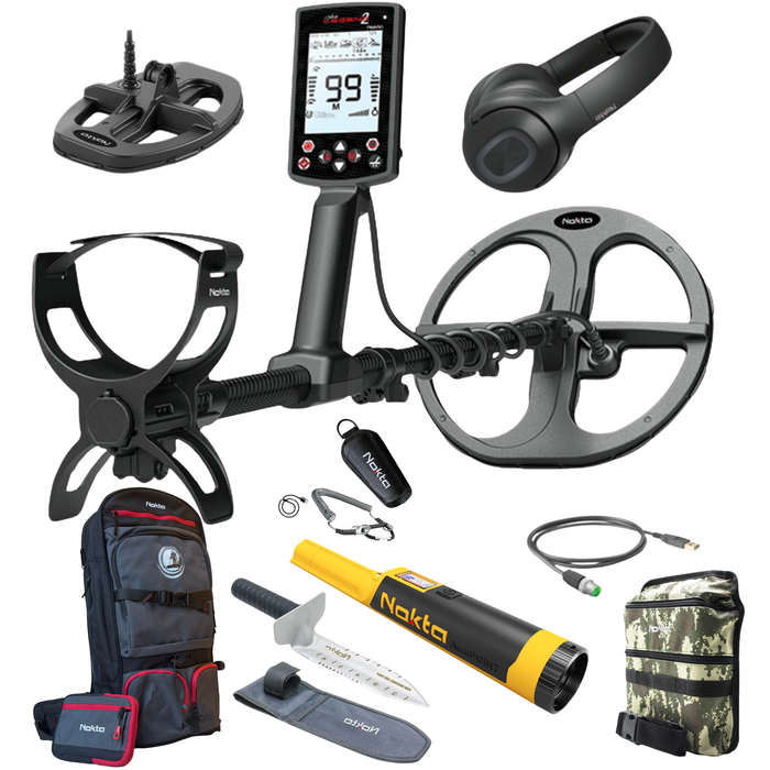Full Bundle Nokta Legend 2 Metal Detector with 2 Coils, Headphones, Accupoint, Premium Digger & Shovel, Finds Pouch, and Detectobag Backpack