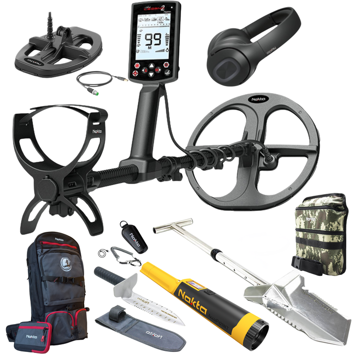 Full Bundle Nokta Legend 2 Metal Detector with 2 Coils, Headphones, Accupoint, Premium Digger & Shovel, Finds Pouch, and Detectobag Backpack