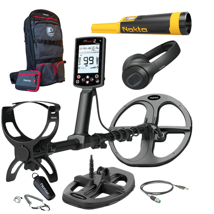 Nokta Legend 2 Advanced SMF Metal Detector With 2 Coils, Wireless Headphones, Accupoint Pinpointer, and Detectorbag