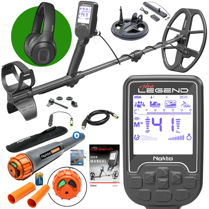 Nokta Legend 2 COIL PRO PKG "Next Generation" Multi-Frequency Waterproof Metal Detector with Headphones, Waterproof Pinpointer & Extra Battery