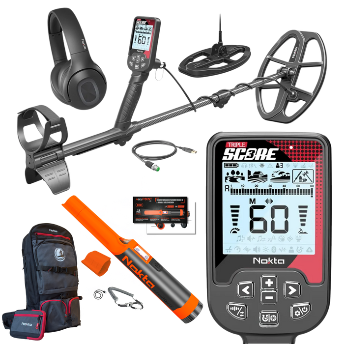 Nokta Score 3 (Triple Score) 2 Coil, Pro Pack, Waterproof, Multi-Frequency Metal Detector With Detectobag and FREE Accupoint Lite Waterproof Pinpointer