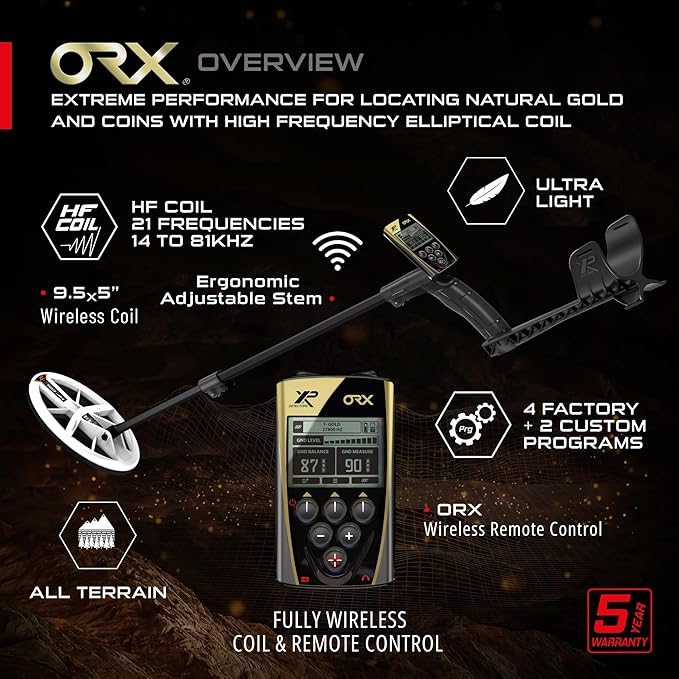 XP ORX RC Gold Prospecting Metal Detector With 9.5x5 Inch Elliptical HF Coil and MI-6 Pinpointer