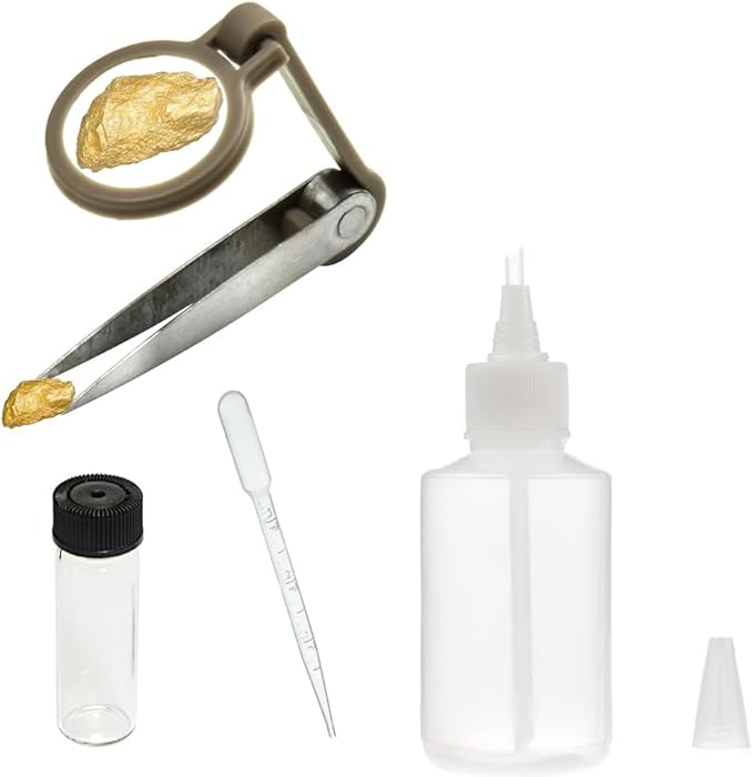5 Piece Gold Pan Kit with 12" Gold Pan, Tweezer, Snifter Bottle, Dropper and Glass Vial (Blue)