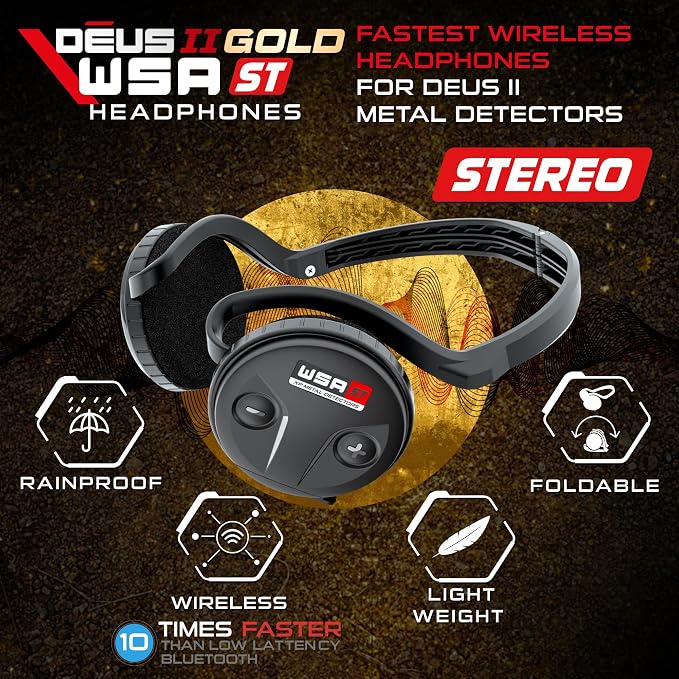 XP DEUS II Gold Metal Detector with 9.5" x 5" HF2 Coil, Remote Control & WSA ST Stereo Headphone
