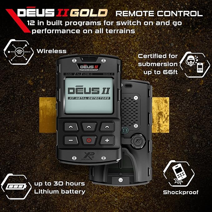 XP DEUS II Gold Metal Detector with 9.5" x 5" HF2 Coil, Remote Control & WSA ST Stereo Headphone