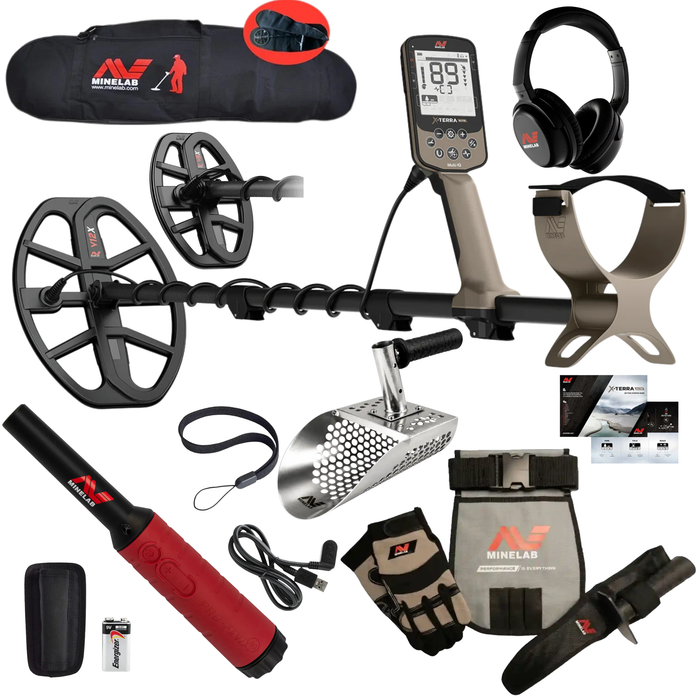 Minelab X-Terra Elite 2 Coil EXPEDITION PACK Multi-Frequency Waterproof Metal Detector with Wireless Headphones, Pro-Find 40 and Travel/Carry Bag