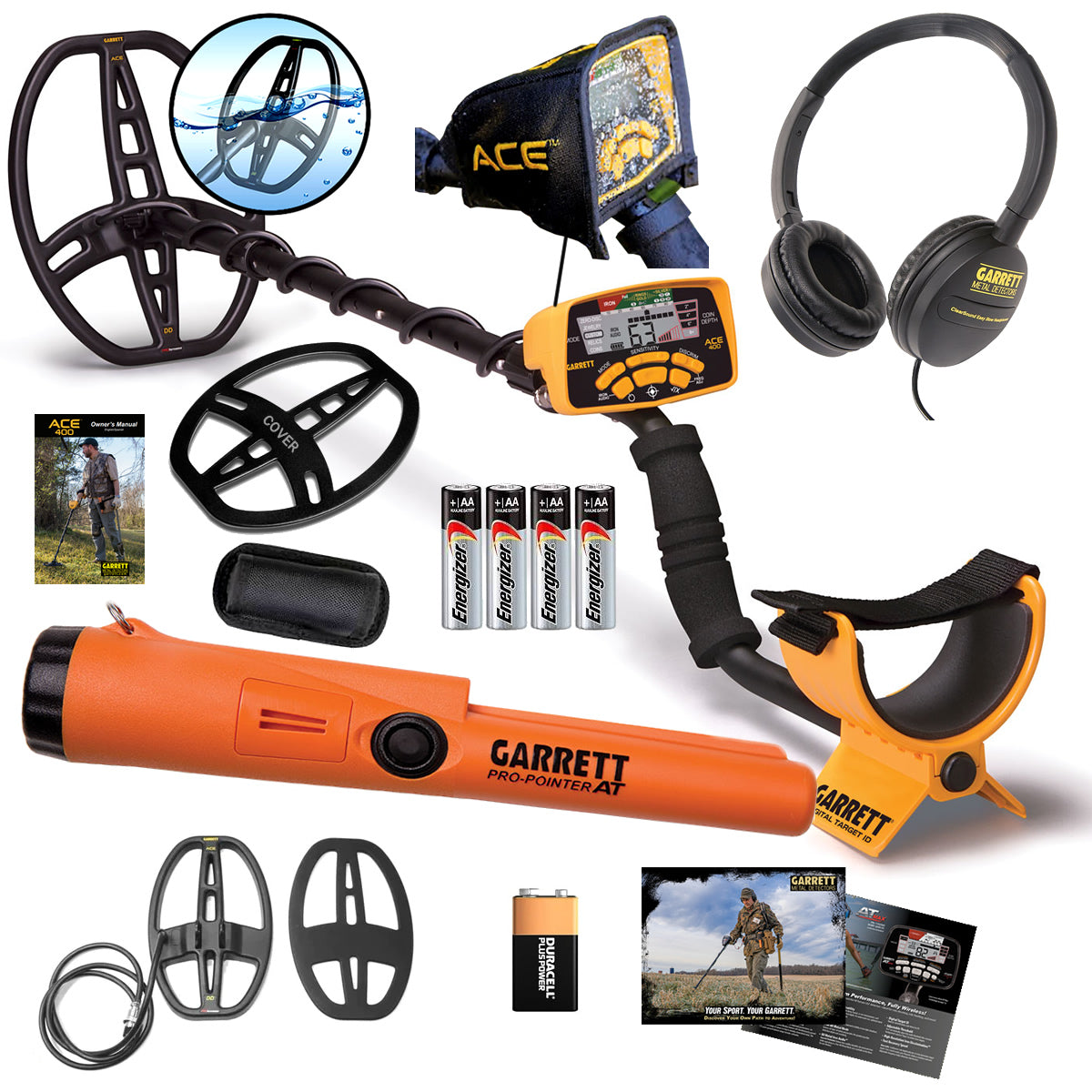 Garrett ACE 400 Metal Detector with 2 COILS + Pro-Pointer AT