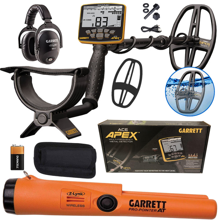 Garrett ACE APEX VIPER Multi-Frequency Metal Detector with Z-Lynk Wireless Headphones, Pro-Pointer AT Z-Lynk Pinpointer and Coil Cover