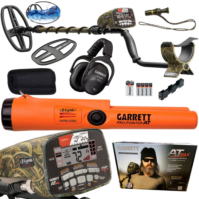 Garrett AT MAX Jase Robertson Edition Waterproof Metal Detector with Pro-Pointer AT Z-Lynk, Wireless Headphones, Waterproof
