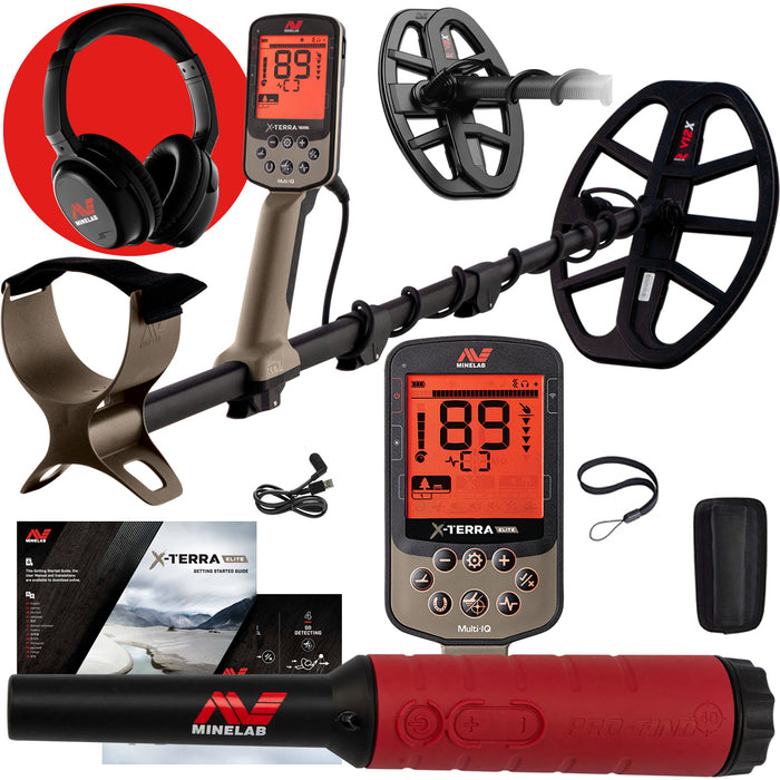 Minelab X-Terra Elite 2 Coil EXPEDITION PACK Multi-Frequency Waterproof Metal Detector with Wireless Headphones and Pro-Find 40