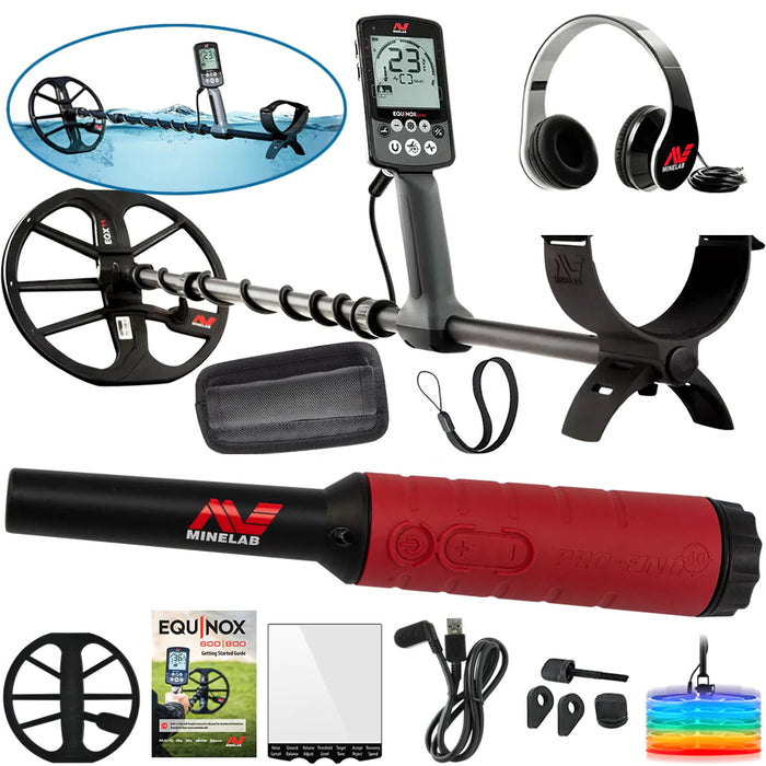 Minelab Equinox 600 Metal Detector with Headphones, 11" DD Smartcoil with Cover and Pro-Find 40 Waterproof Pinpointer