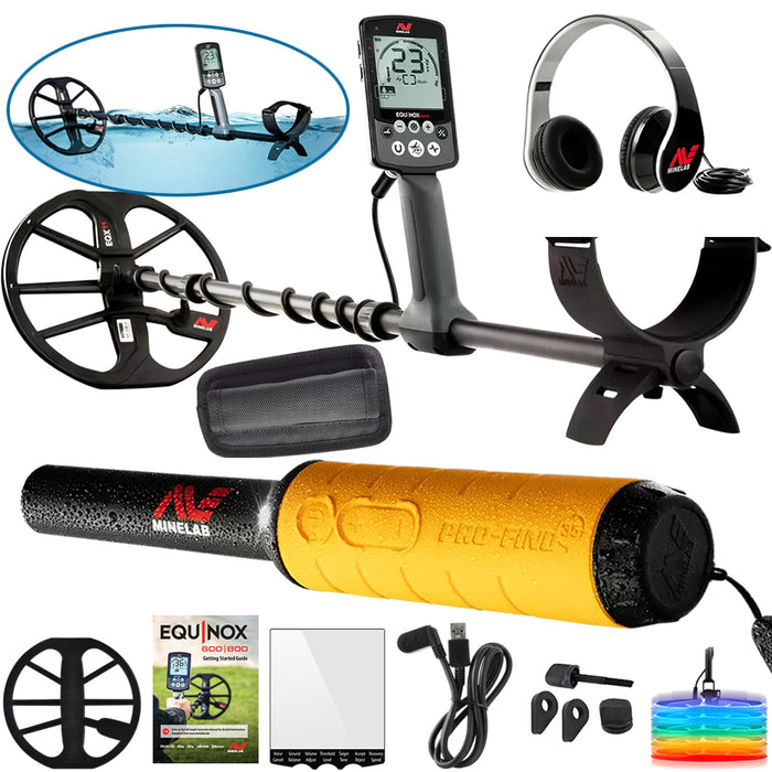 Minelab Equinox 600 Metal Detector with Headphones, 11" DD Smartcoil with Cover and Pro-Find 35 Pinpointer