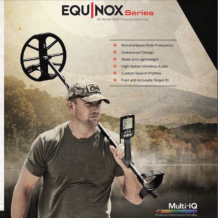 Minelab Equinox 800 Waterproof Multi-Frequency Metal Detector with 11" DD Coil, Gold Mode, and Pro-Find 40 Waterproof Pinpointer