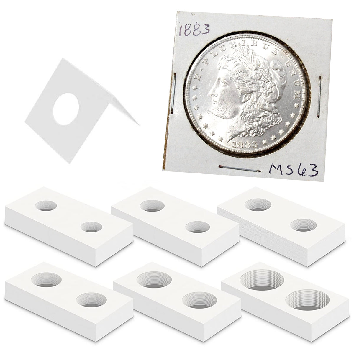Favourde 300 Pieces Cardboard Coin Holder Flip Mega Assortment 2 by 2 inch for Coin Collection (6 Sizes)