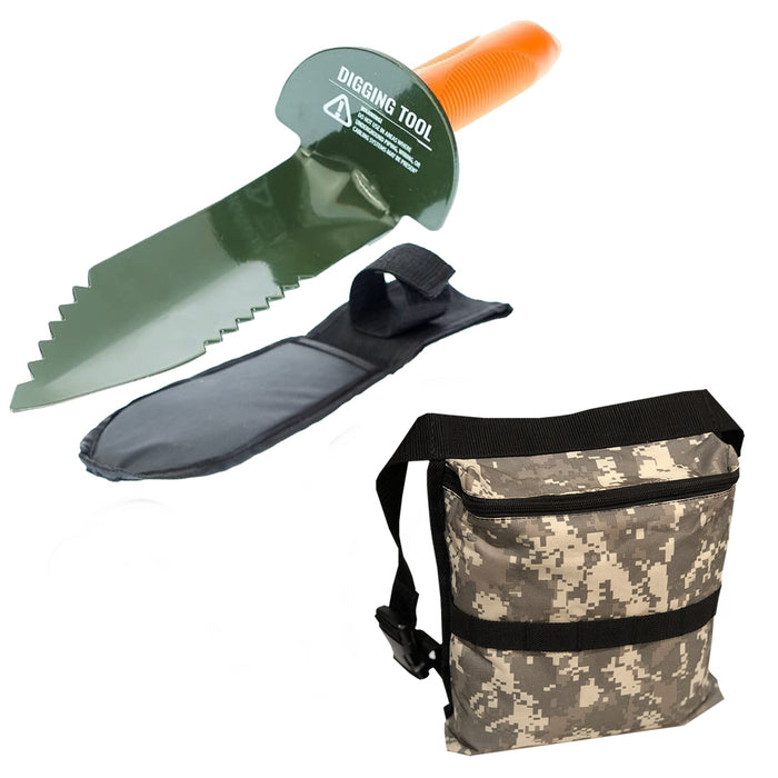 PC Edge Digger with Sheath and Camo Finds Pouch for Metal Detecting
