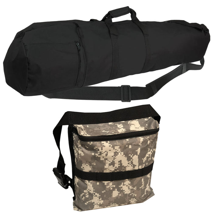 53" Black Metal Detector Carry Bag Travel Bag with Camo Finds Pouch