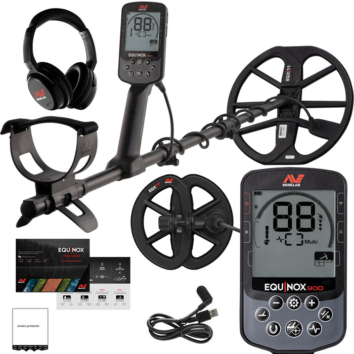 Minelab Equinox 900 Waterproof Multi-Frequency Metal Detector with 11" and 6" DD Coils